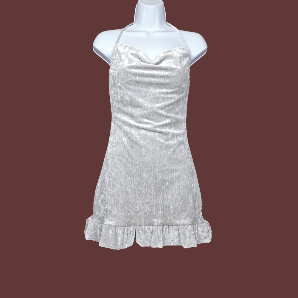 Forever 21 Womens Grey Halter Neck Velvet Mini Dress Size S NWT